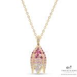 Diamond Studded Floral Bloom Ruby Pendant With Chain On Pure 925 Silver