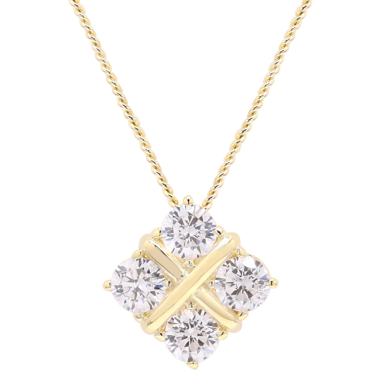 4 Solitaire Gold Finish Quadra Pendant With Chain On 925 Silver