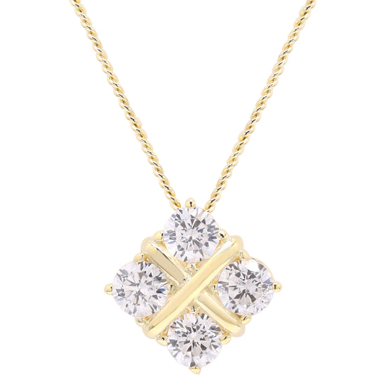 4 Solitaire Gold Finish Quadra Pendant With Chain On 925 Silver