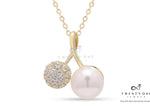 Disco Ball And Pearl Gold Finish Tiara Pendant With Chain On Pure 925 Silver
