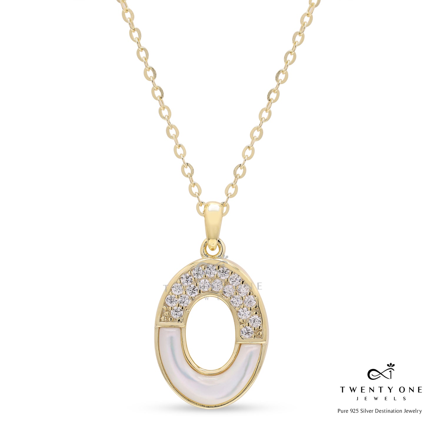 18k Gold Finish Oval Dolly Pendant with Chain on Pure 925 Silver