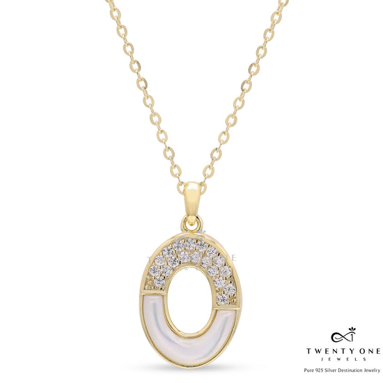 18k Gold Finish Oval Dolly Pendant with Chain on Pure 925 Silver