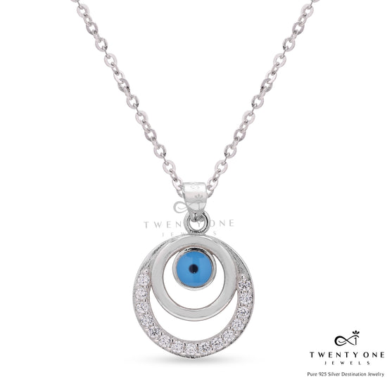 Double Layered Somy Evil Eye Pendant with chain on pure 925 Silver