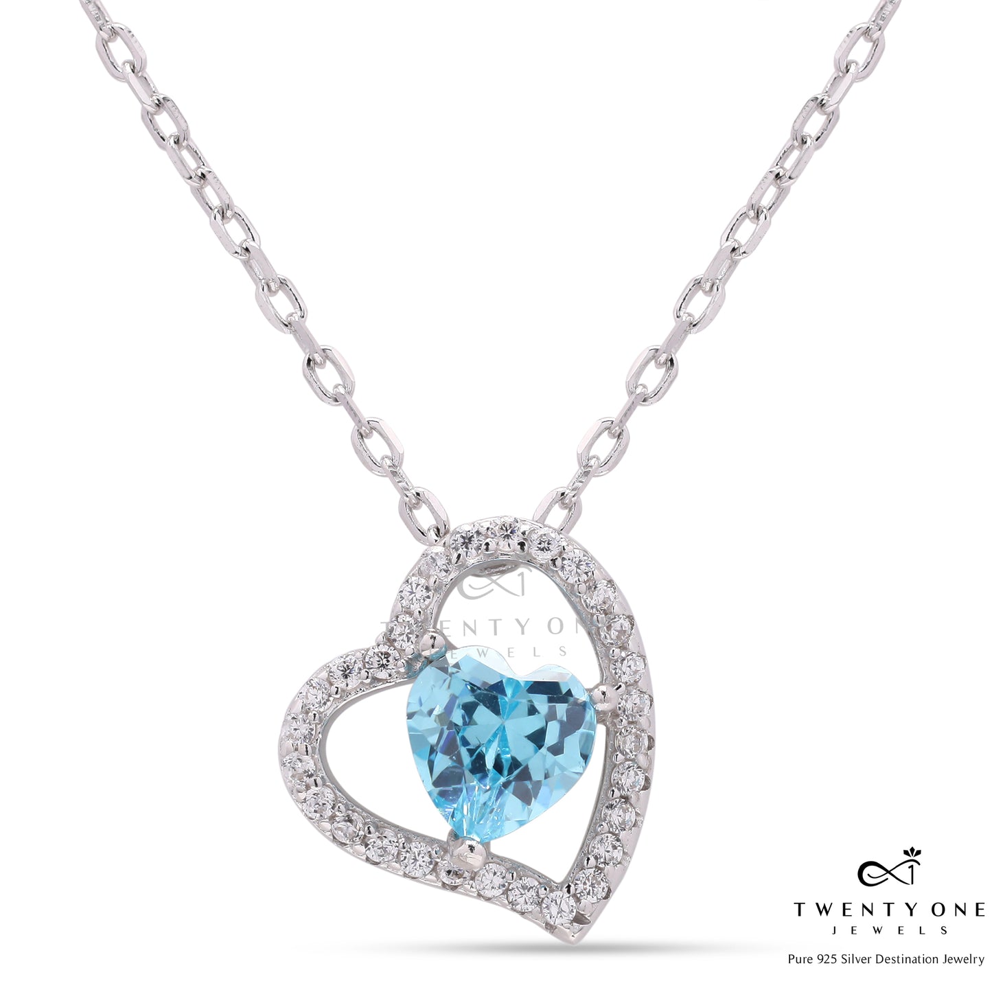Blue Heart Oceanica Pendant With Chain On Pure 925 Silver