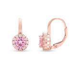 Rose Gold Finish Pink Solitaire Daisy Hoops on Pure 925 Silver