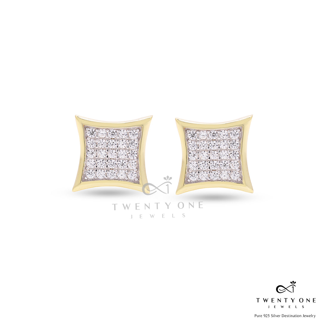 Pave Setting Diamond Studded Gold Finish Cenora Studs with Screw Backs