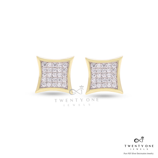 Pave Setting Diamond Studded Gold Finish Cenora Studs with Screw Backs