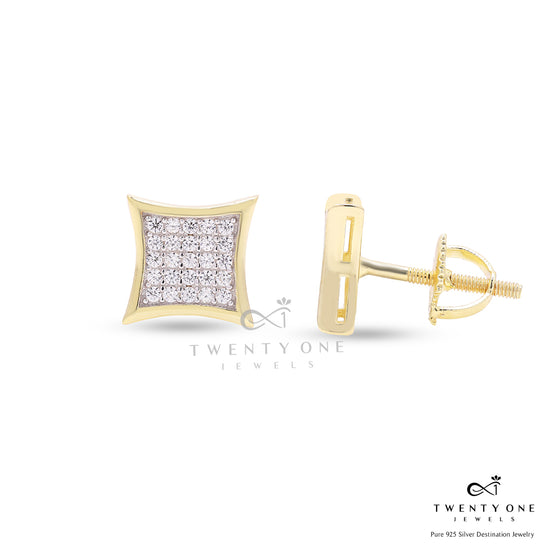 Pave Setting Diamond Studded Gold Finish Cenora Studs with Screw Backs