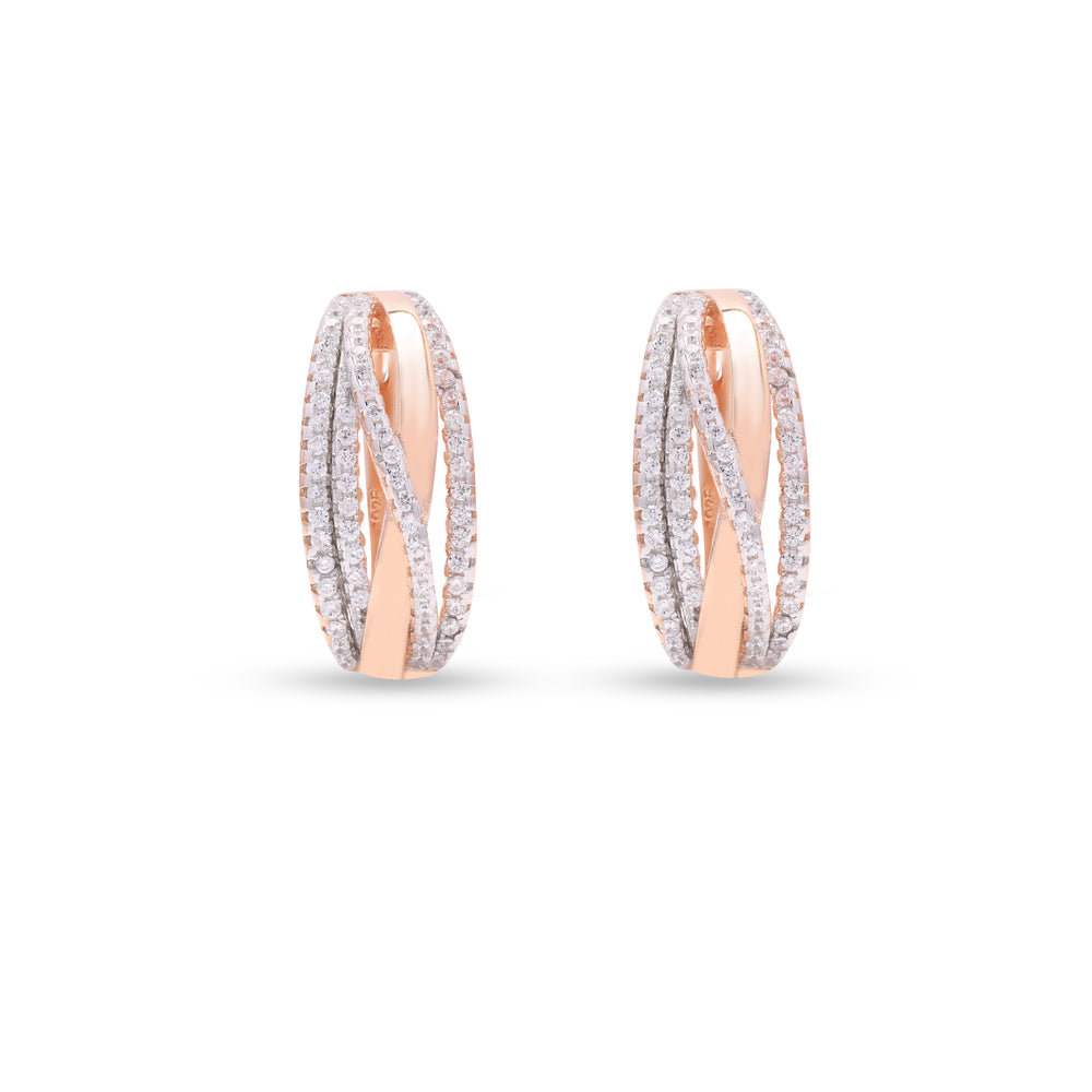 Rose Gold Diamond Studded Cinderella Hoops on Pure 925 Silver
