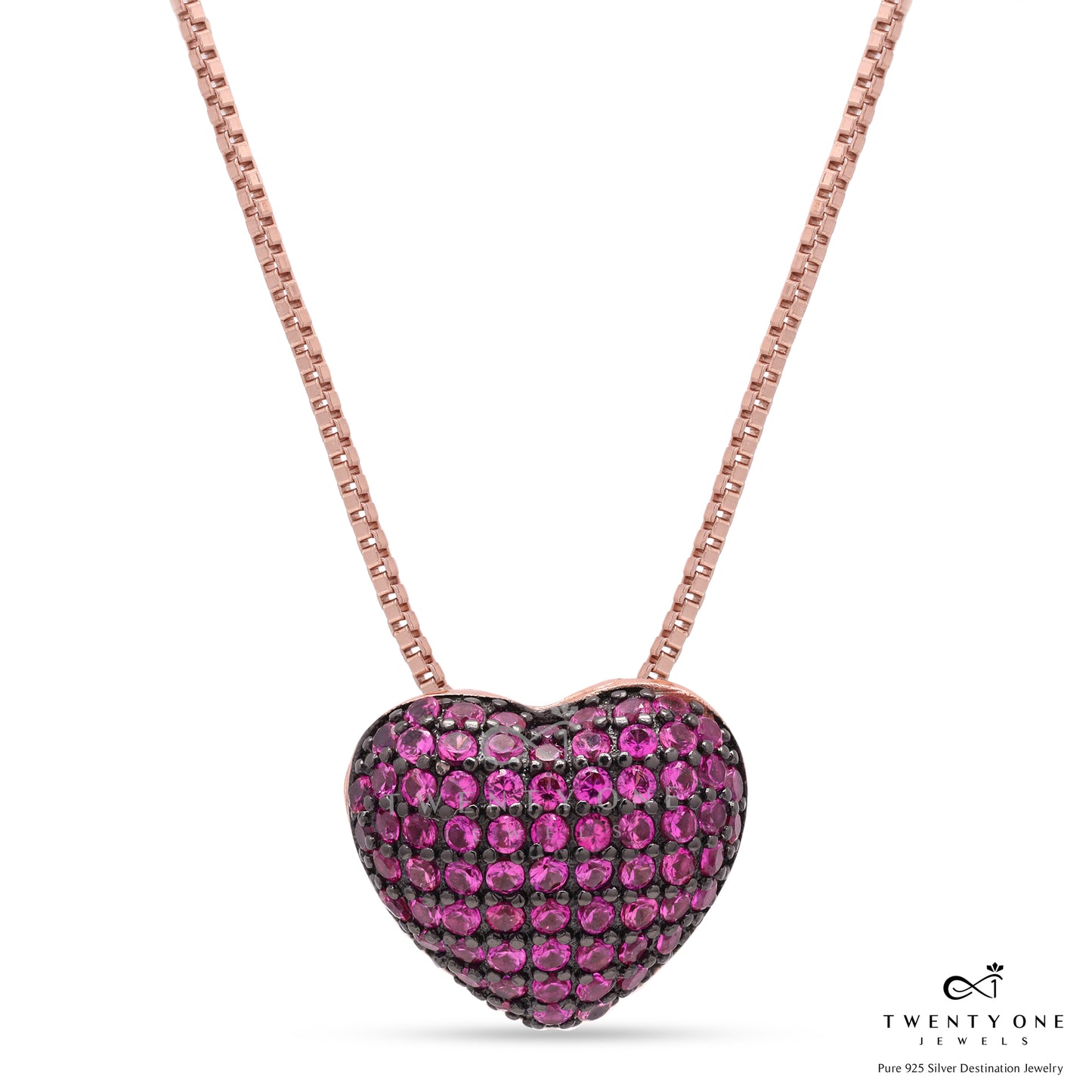 Pink Ruby Heart Pendant on Pure 925 Silver