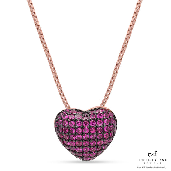 Pink Ruby Heart Pendant on Pure 925 Silver