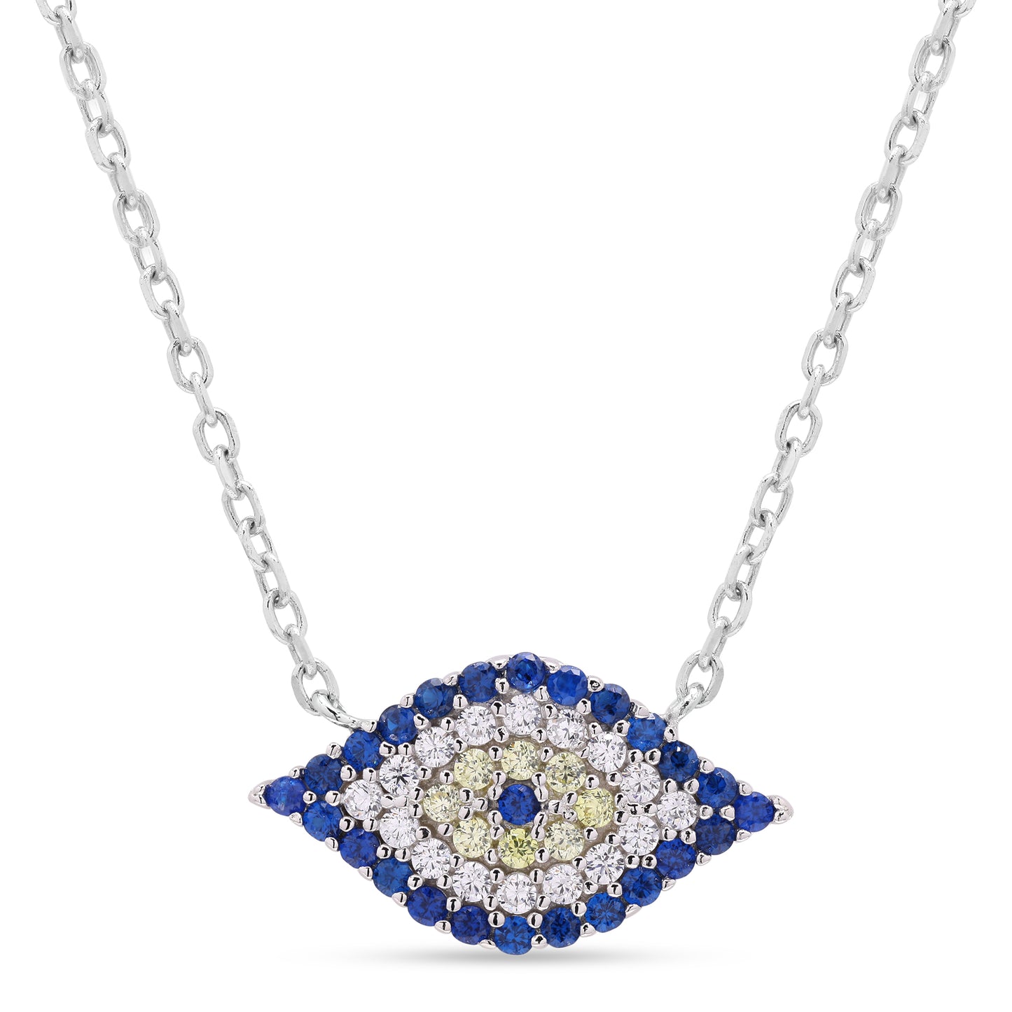 Diamond Studded Blue Stone Evil Eye Pendant with Chain on Pure 925 Silver