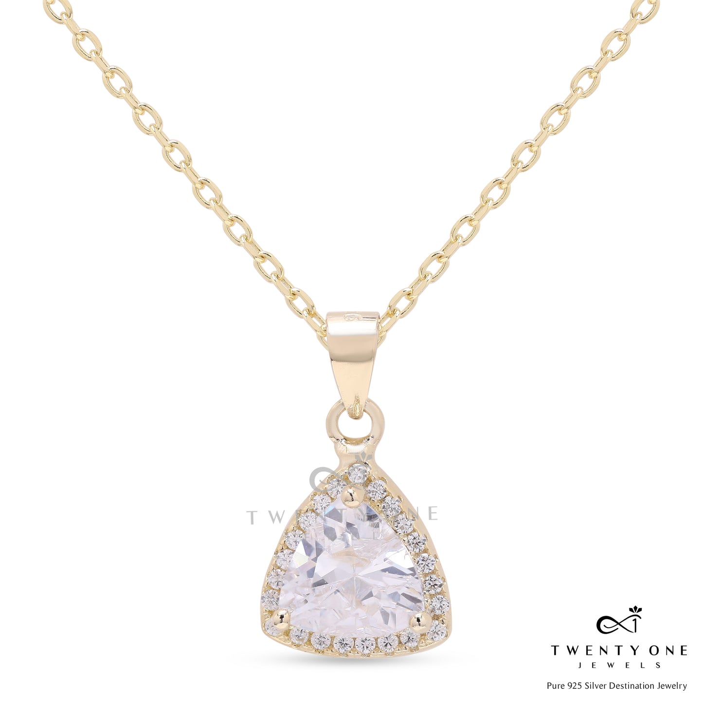 18k Gold Finish Trillion Arista Pendant with Chain on Pure 925 Silver