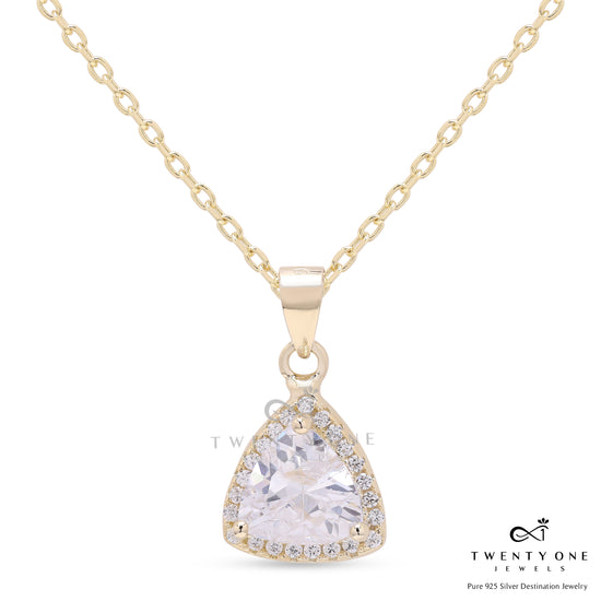 18k Gold Finish Trillion Arista Pendant with Chain on Pure 925 Silver