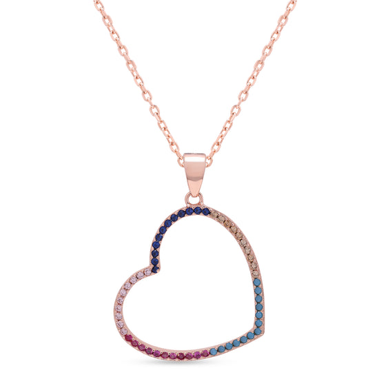 Valentines Exclusive Multicoloured Big Heart Rose Gold Charlee Pendant on pure 925 Silver