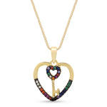 Heart and Key Multi Diamond Gold Finish Pendant on Pure 925 Silver