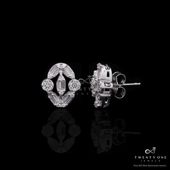 Premium Petite Poliva American Diamond Baguette Studs on Pure 925 Silver