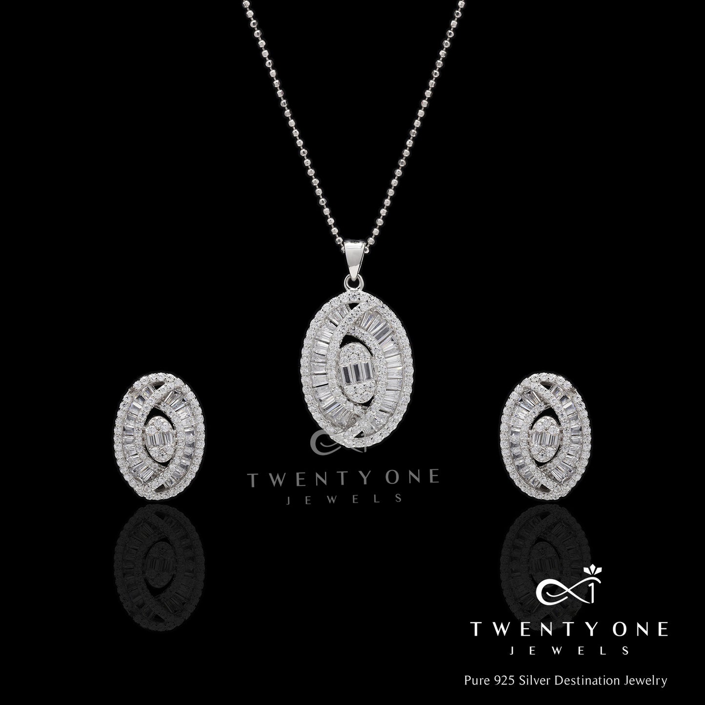 Diamond Baguette Vanessa Pendant Set on Pure 925 Silver