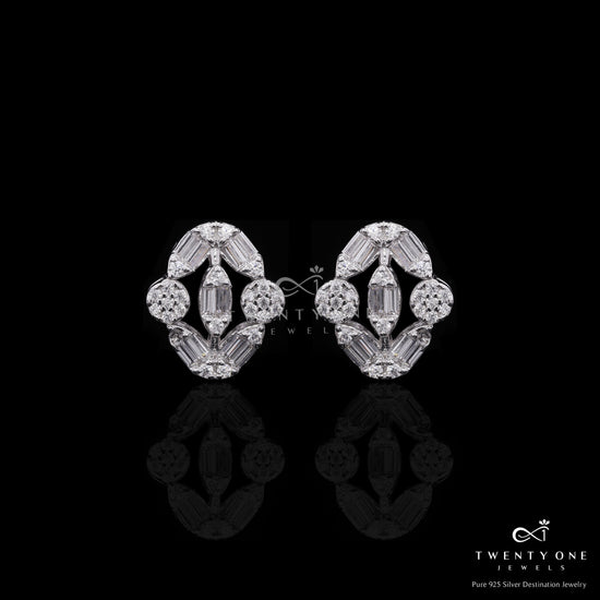 Premium Petite Poliva American Diamond Baguette Studs on Pure 925 Silver
