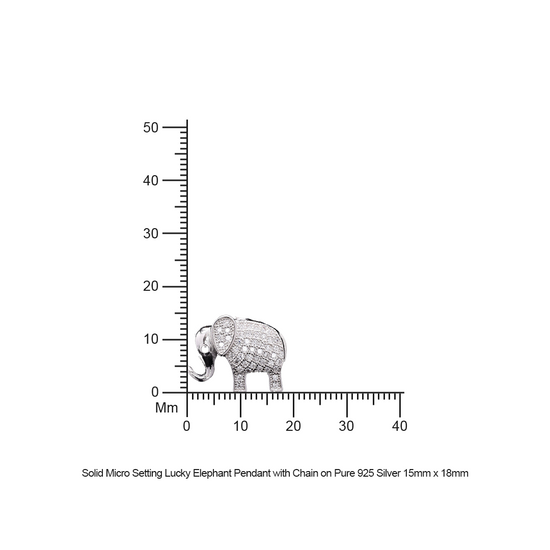 Solid Micro Setting Lucky Elephant Pendant with Chain on Pure 925 Silver