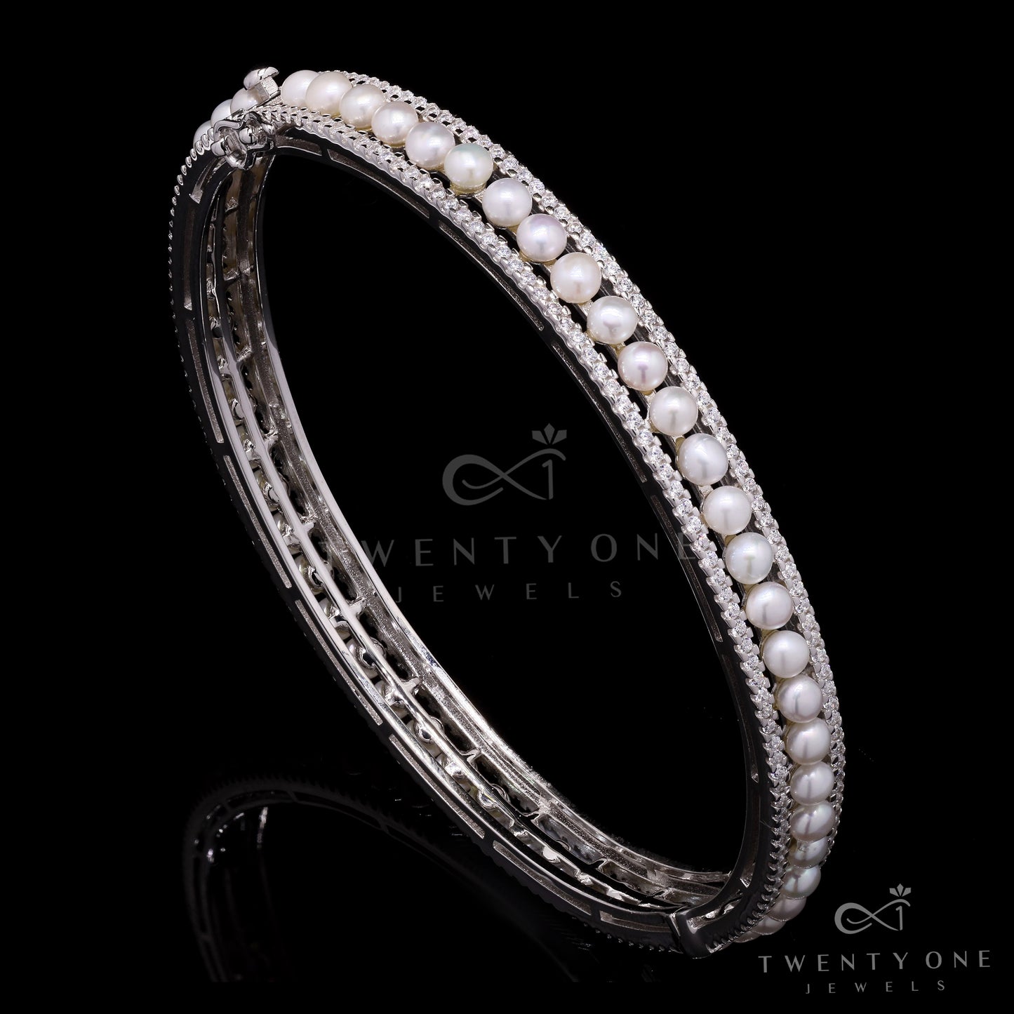Pure 925 Silver Pearl and American Diamond Bracelet on Pure 925 Silver