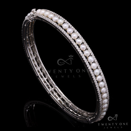 Pure 925 Silver Pearl and American Diamond Bracelet on Pure 925 Silver