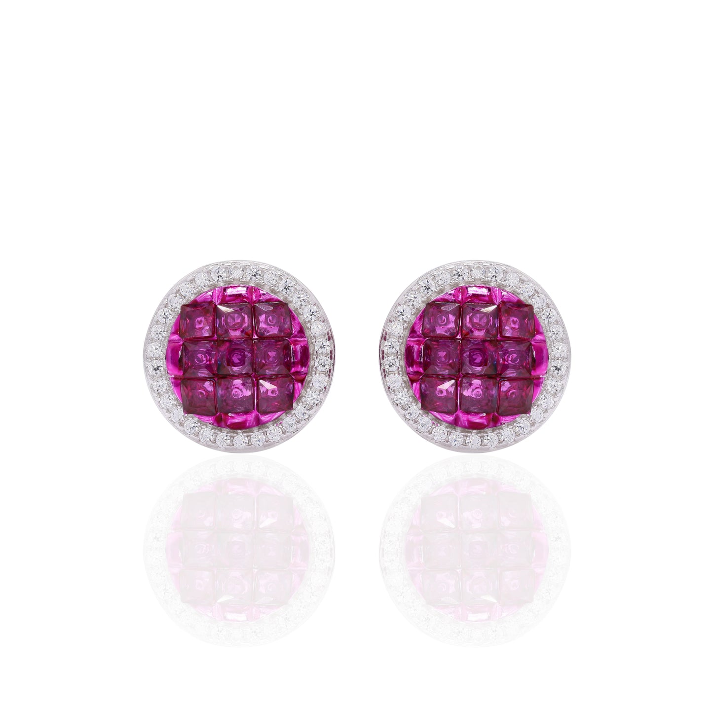 Invisible Setting Ruby Nelita Stud Earrings on Pure 925 Silver