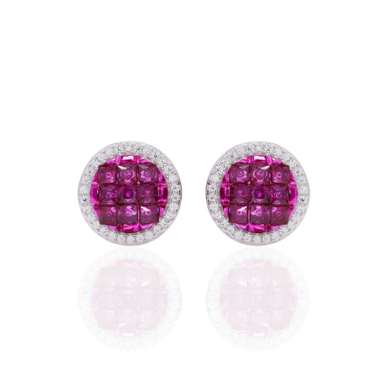 Invisible Setting Ruby Nelita Stud Earrings on Pure 925 Silver