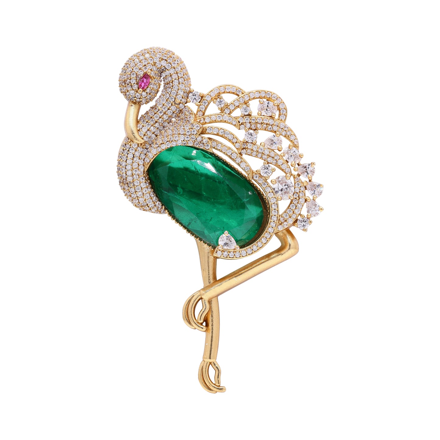 TOJ Everyday - Premium Diamond Studded Unisex Swan Brooch with Hydro Ruby and Emerald