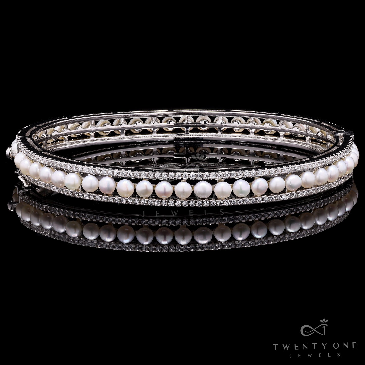 Pure 925 Silver Pearl and American Diamond Bracelet on Pure 925 Silver