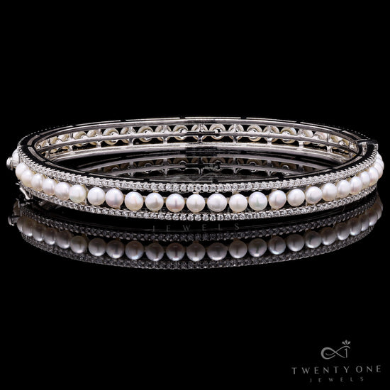 Pure 925 Silver Pearl and American Diamond Bracelet on Pure 925 Silver