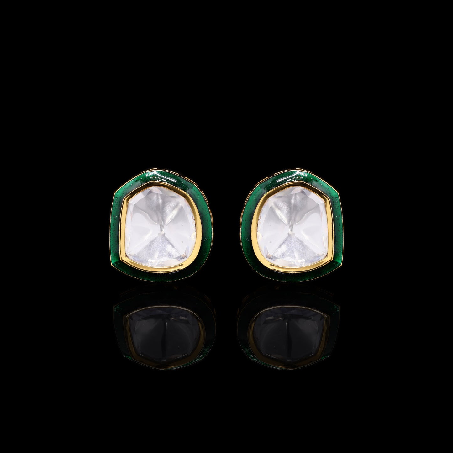 Emerald Green Enamel Gold Finish Polki Mens Cuff Links