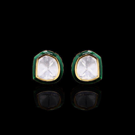 Emerald Green Enamel Gold Finish Polki Mens Cuff Links