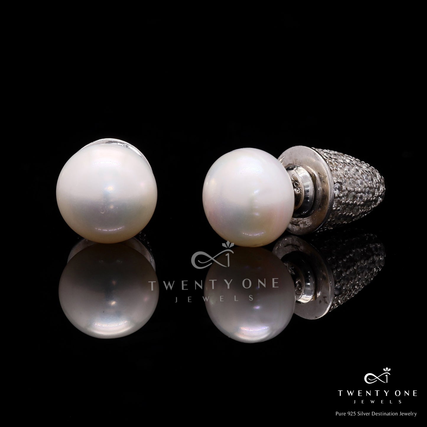 Fresh Water Pearl Push Pin Style Fiesta Earrings on Pure 925 Silver