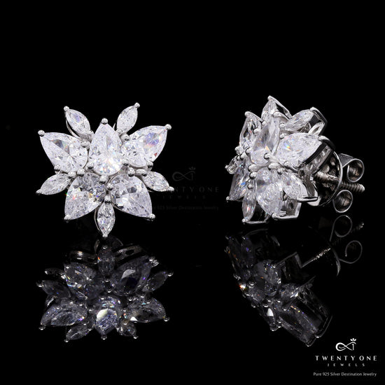 Premium Marquise and Drop Diamond Angelina Studs with Premium Screw Backs on Pure 925 Silver