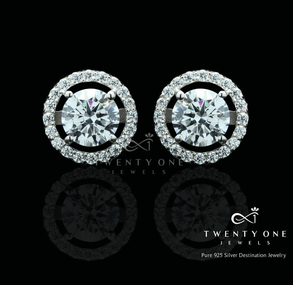1.3 Carat Each Classic Halo Studs with Premium Screw Backs
