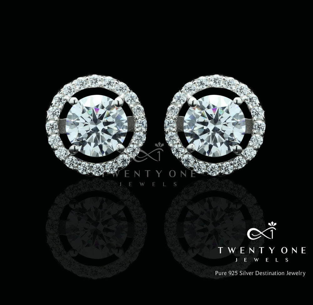 1 Carat Each Classic Halo Studs with Premium Screw Backs