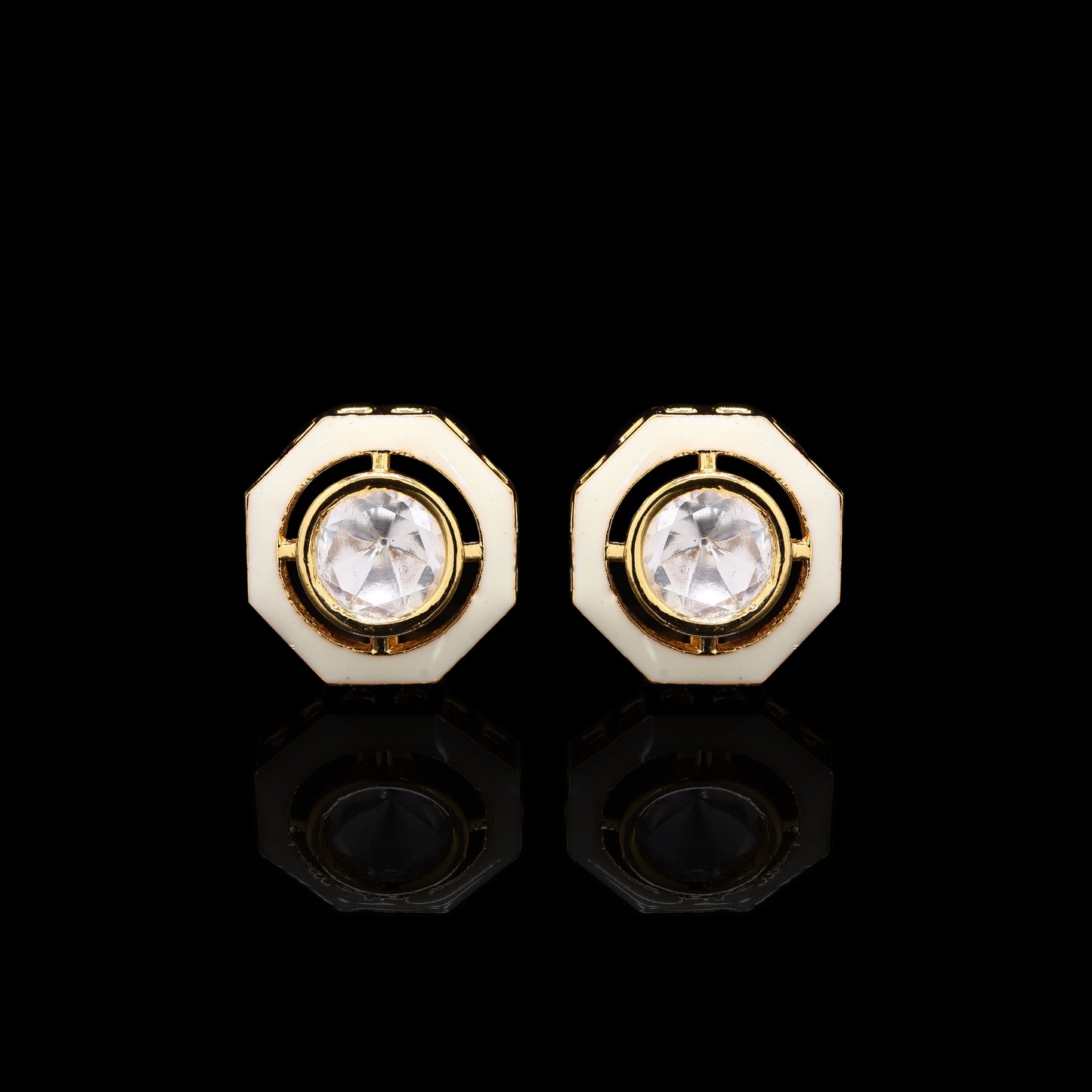 Pearl White Enamel Bezel Setting Polki Diamond Mens Cuff Link