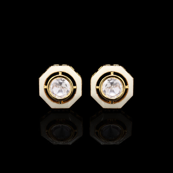 Pearl White Enamel Bezel Setting Polki Diamond Mens Cuff Link