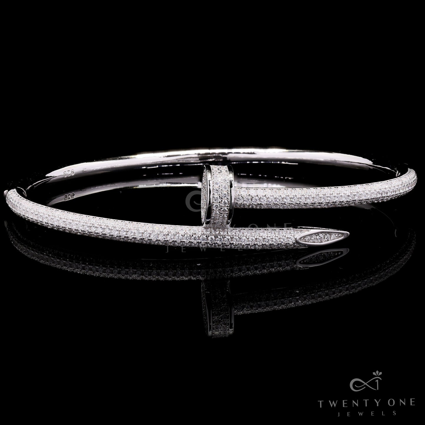 Luxury Brand Inspired Pure 925 Silver Openable Crysta Nail Americal Diamond Bracelet