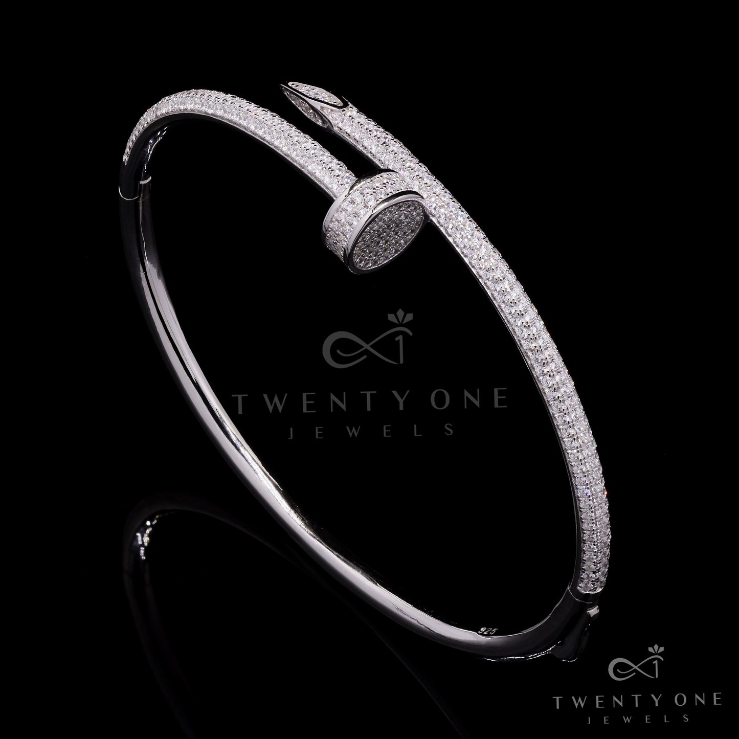 Luxury Brand Inspired Pure 925 Silver Openable Crysta Nail Americal Diamond Bracelet