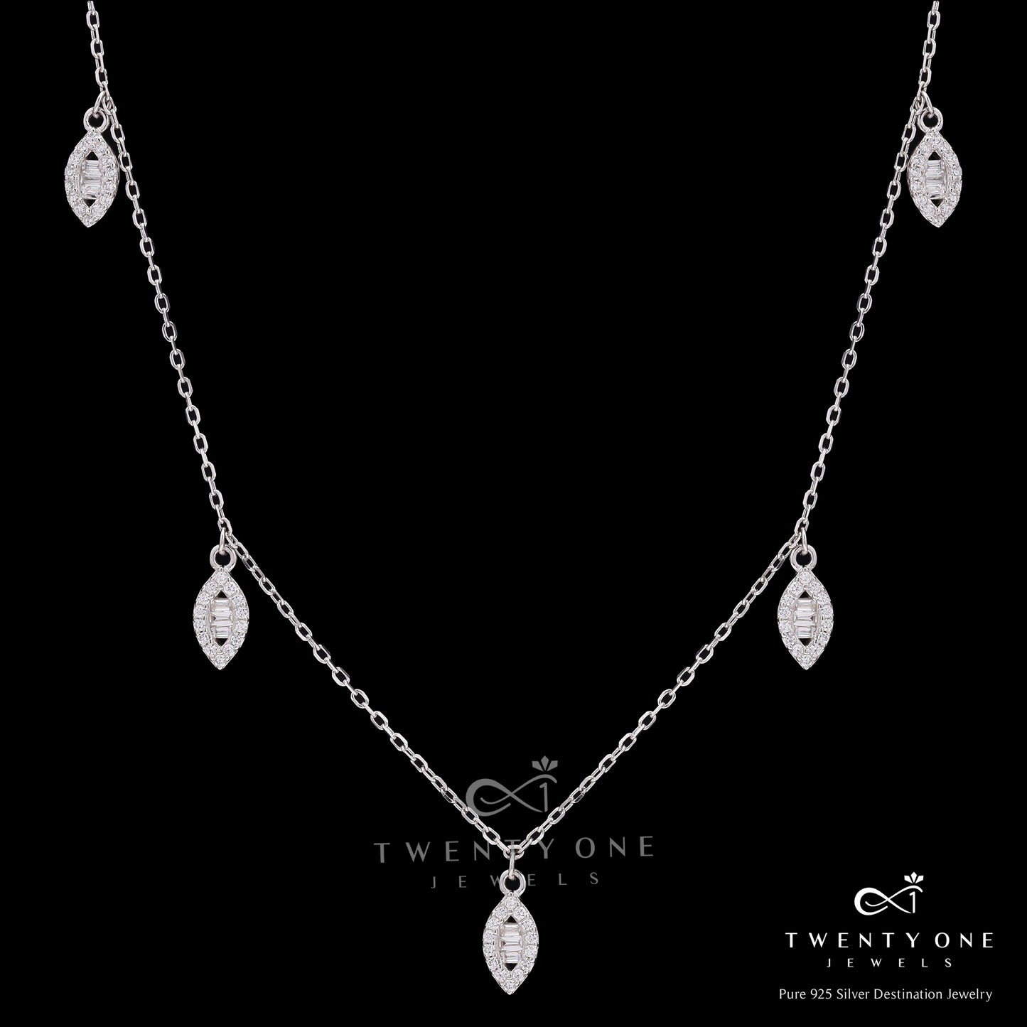 Mary Charms Leaf Necklace on Pure 925 Silver