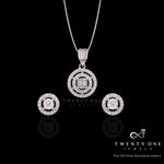 Pure 925 Silver Layered Round Diamond Pendant Set