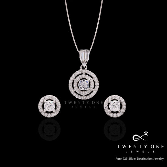 Pure 925 Silver Layered Round Diamond Pendant Set Without Chain