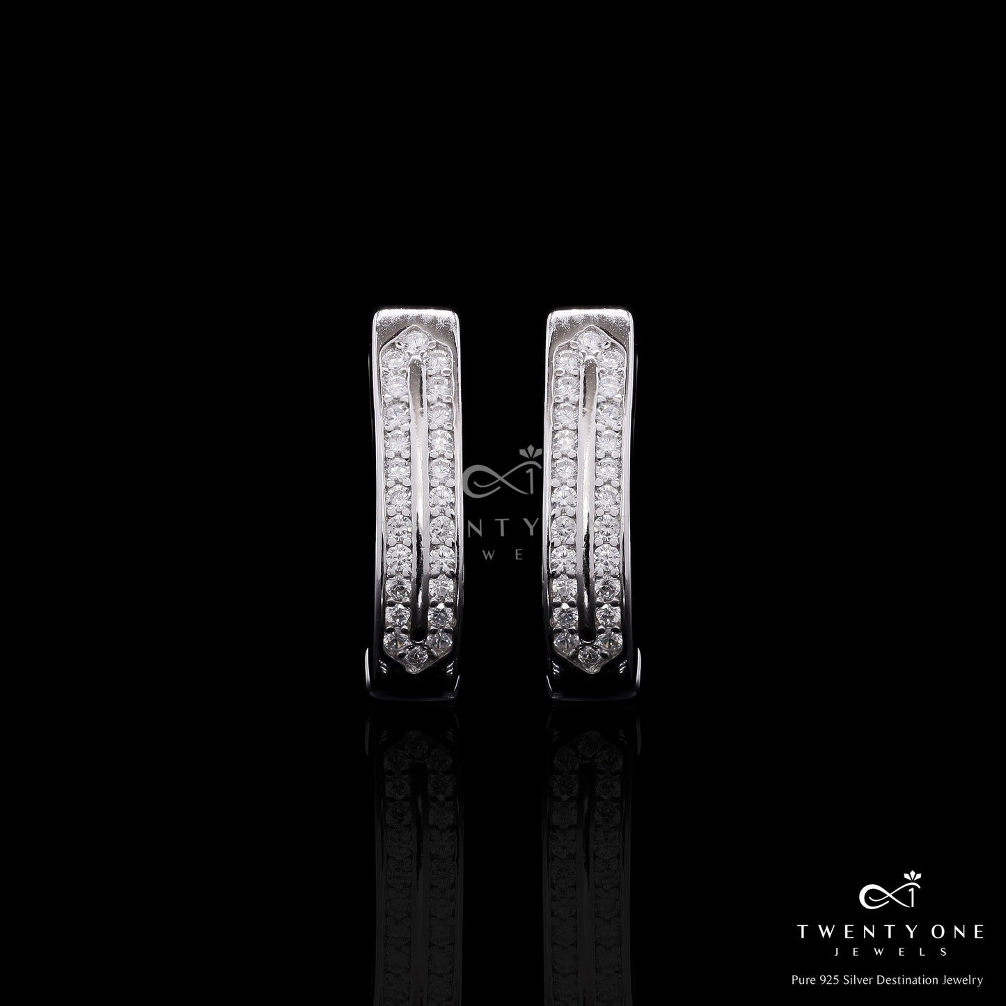 Premium Danny Huggie Hoops with American Diamonds on Pure 925 Silver