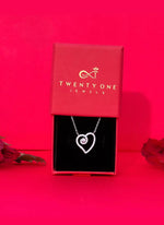 Curvy Heart Pendant with Diamond on Pure 925 Silver