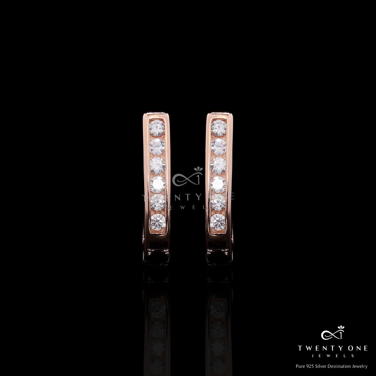Premium Rose Gold Marie Huggie Hoops on Pure 925 Silver