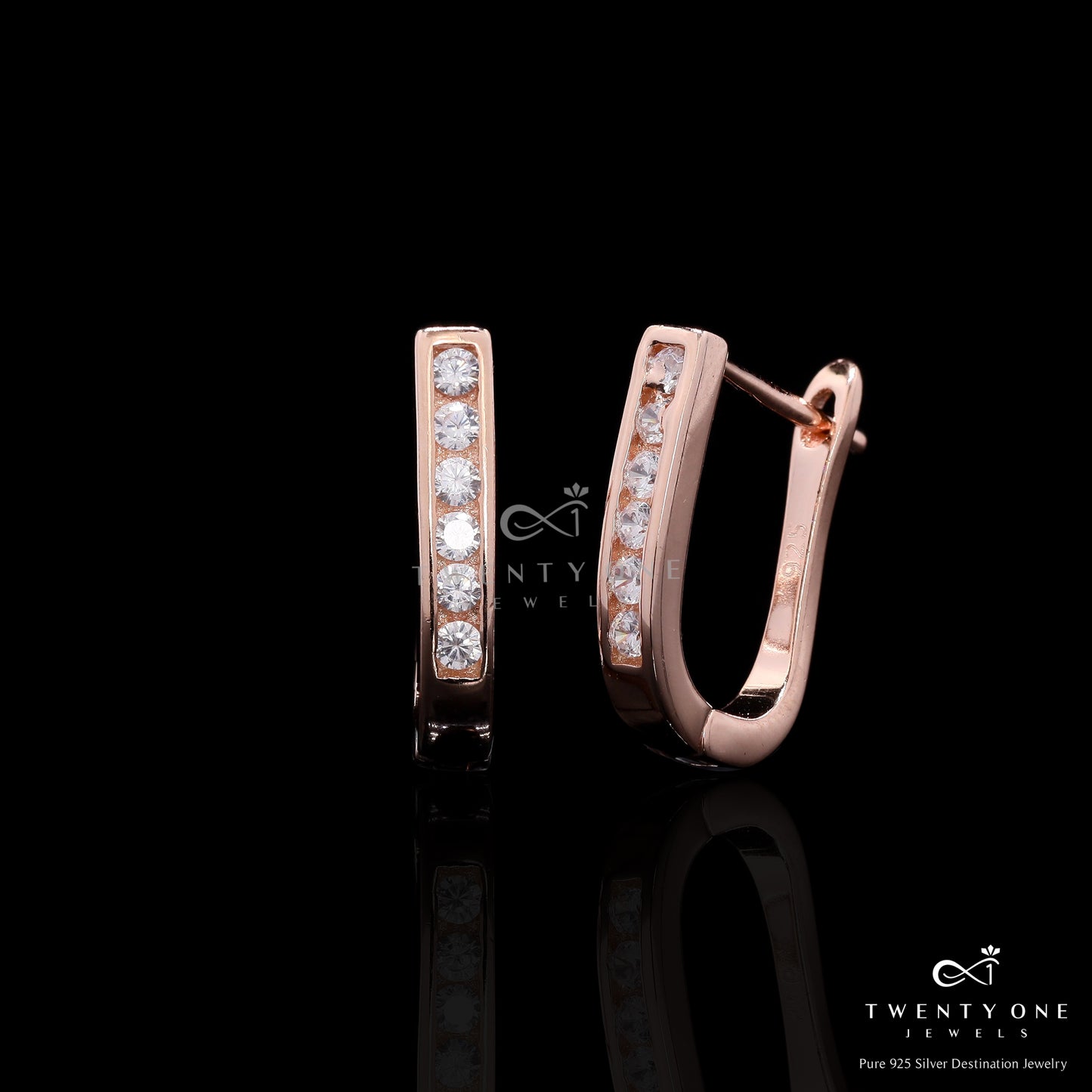 Premium Rose Gold Marie Huggie Hoops on Pure 925 Silver