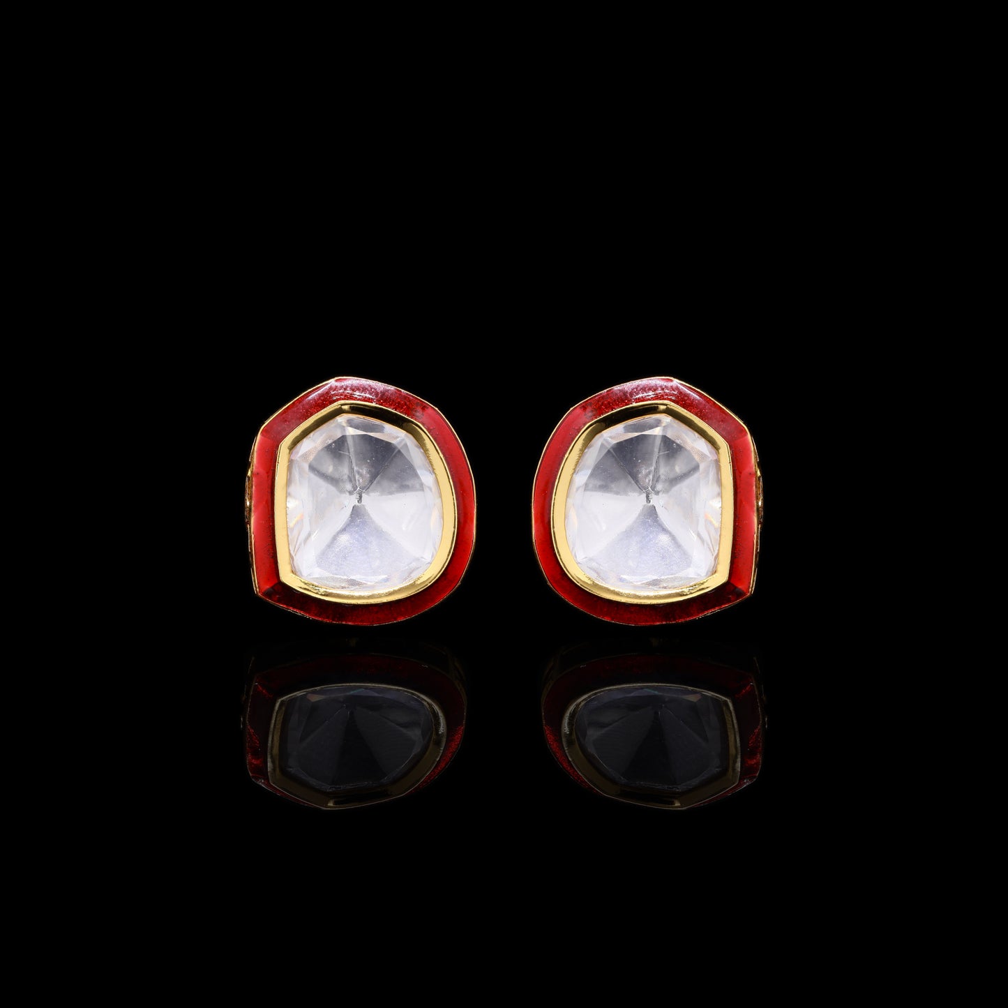 Glazed Red Enamel Gold Finish Polki Diamond Mens Cuff Link Pair