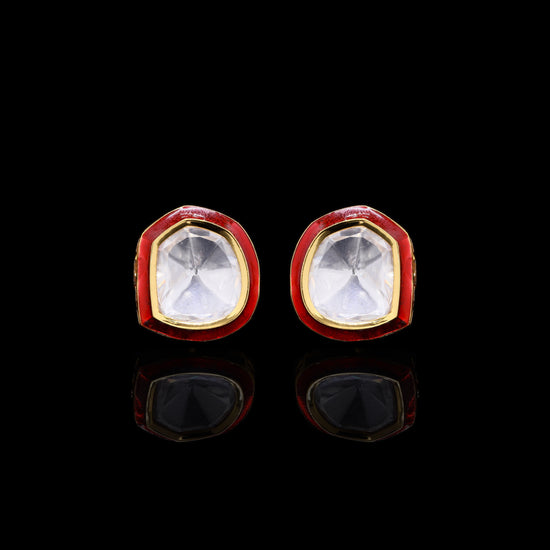 Glazed Red Enamel Gold Finish Polki Diamond Mens Cuff Link Pair